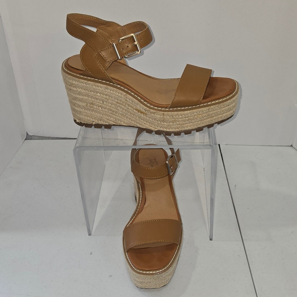 Crown Vintage Pleanne Tan Leather Espadrille Wedge Platform Sandals 9.5M
